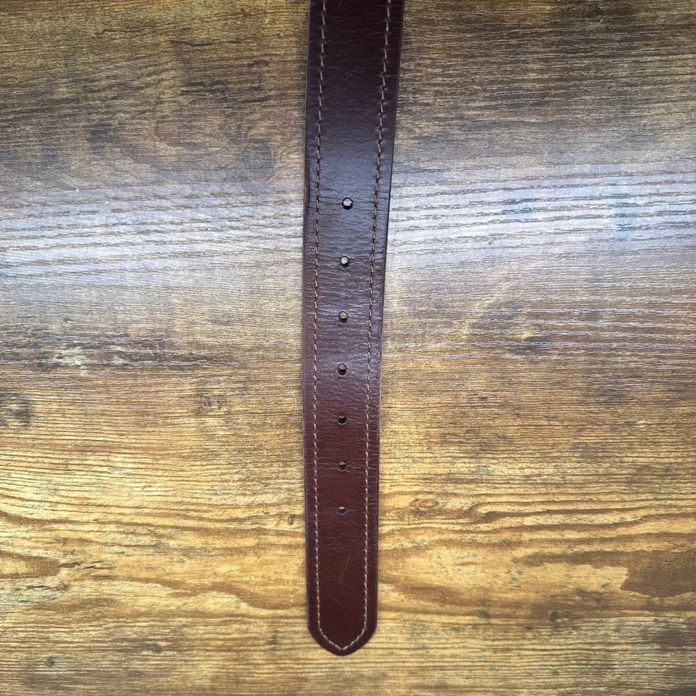 American Eagle Mens Brown Genuine Leather Belt Contrast Stitch Metal Buckle